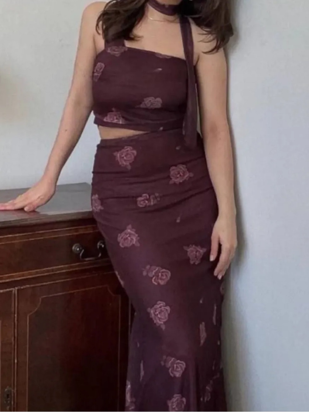 Cider Plum Floral Maxi Skirt Set